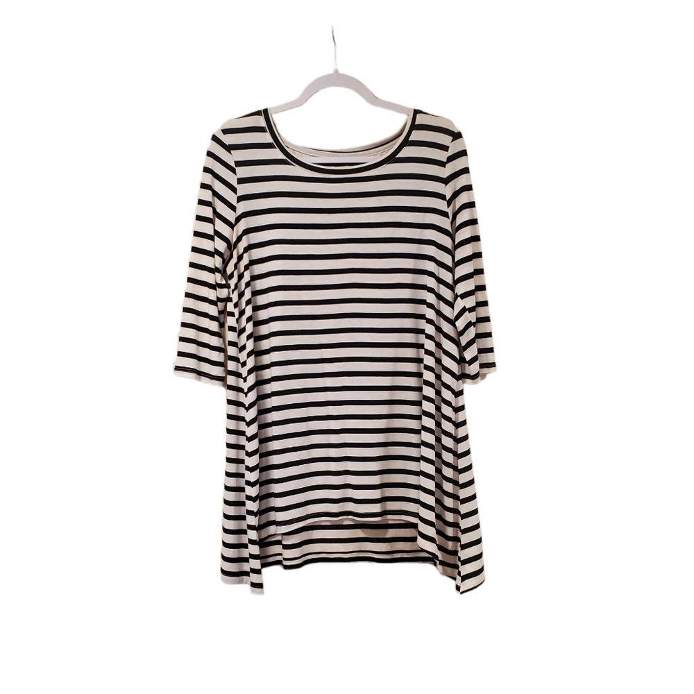 Mudd Junior's Black & White Striped 3/4 Sleeve Tunic Blouse Sz L